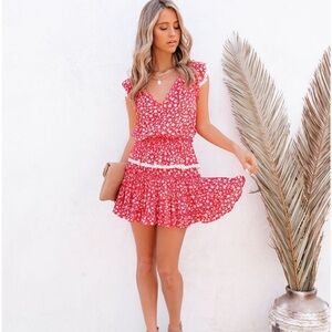 Vici Mood For Dance Red Floral Swiss Dot Mini Dress